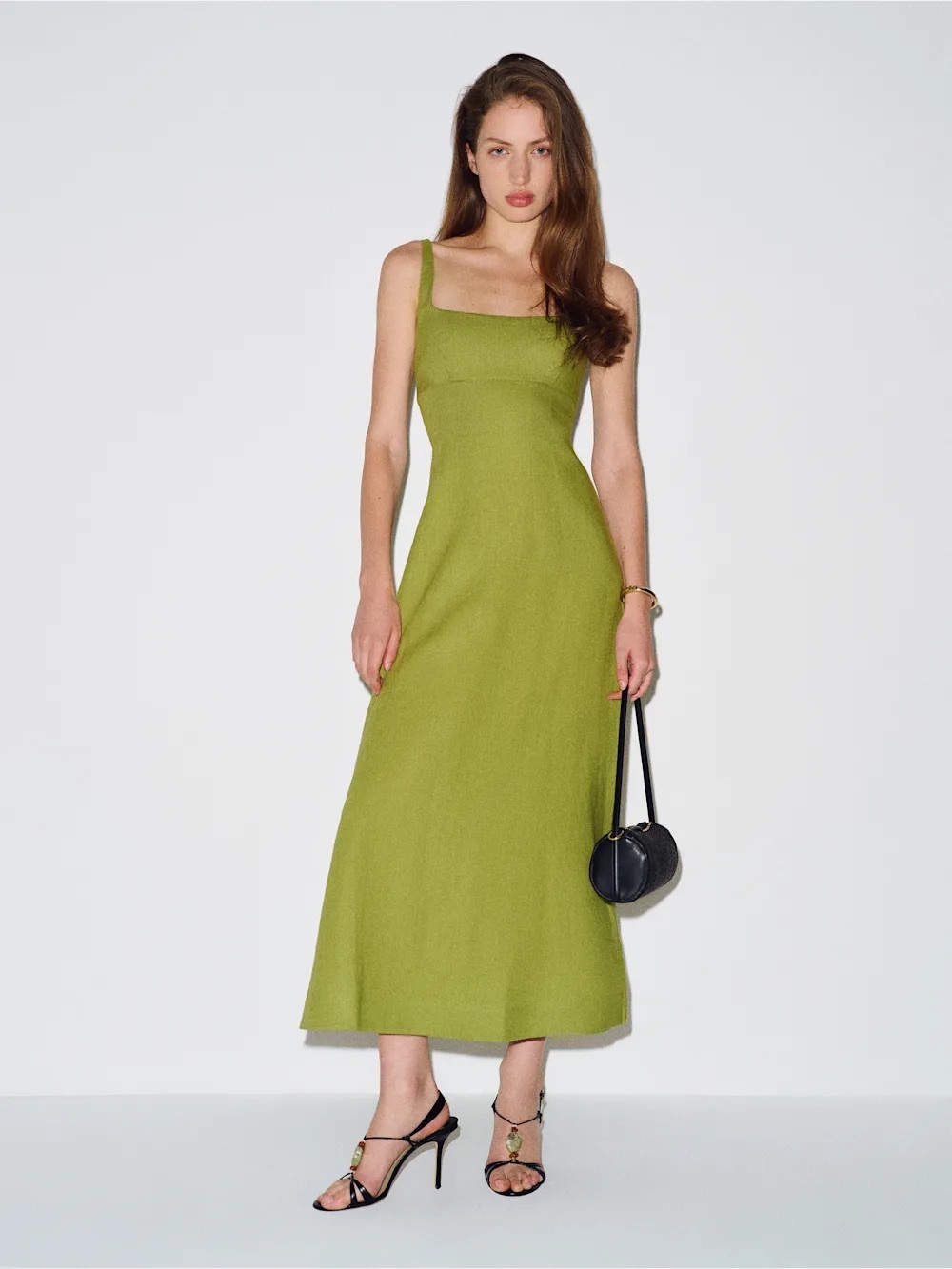Reformation Sabine Linen Dress In Avocado, NEW WITHOUT TAGS, UNWORN, NO FLAWS.